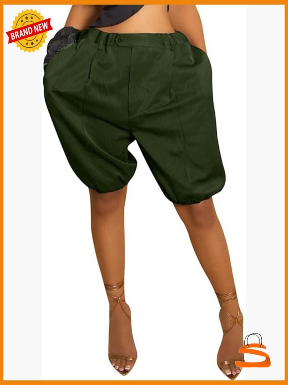 Baggy Bermuda Shorts High Waisted Wide Leg Y2K Knee Length with Pockets